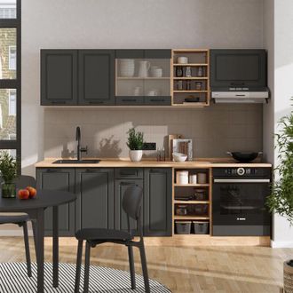 Vicco Mueble De Cocina R-line, Casa De Campo Antracita/roble Dorado, 240 Cm, Et M&aacute;rmol