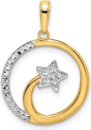 Diamond2Deal 14k Yellow Gold White Rhodium Diamond-Cut Shooting Star Pendant