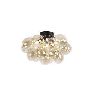 QAZQA Qazqa - Dise&ntilde;o Plaf&oacute;n De Dise&ntilde;o Negro Con Cristal &Aacute;mbar 4 Luces - Uvas Vidrio /acero Esfera Adecuado Para Led Max. 4 X 28 Watt