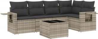 vidaXL Vidaxl - Set De Sof&aacute;s De Jard&iacute;n 6 Pzas Y Cojines Rat&aacute;n Sint&eacute;tico Gris