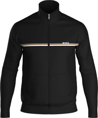 BOSS Authentic Chest Stripe Cotton Track Jacket in Black at Nordstrom, Size Medium