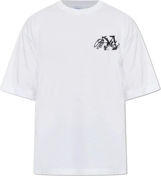 Off-white T-shirt met geborduurd logo - Heren - T-shirts - Wit - XL - Katoen - Tops