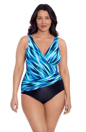 Trimshaper Addison Surplice One-Piece Control Swimsuit in Rainwashed Ikat at Nordstrom, Size 10