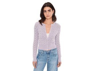 Free People Pretty In Pointelle Cardi Womens Sweater Orchid Hush : SM (Womens 4-6), Cotton