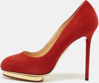 Charlotte Olympia Red Suede Dolly Platform Pumps