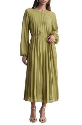 Mango Pleated Long Sleeve Belted Dress in Olive Green at Nordstrom Rack, Size 6