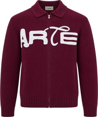 Arte Bordeaux Polo Collar Full-Zip Cardigan