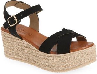 Cordani Bazil Espadrille Ankle Strap Platform Wedge Sandal in Black Suede at Nordstrom, Size 5.5Us