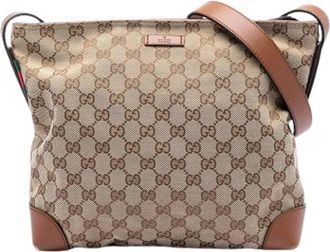 Gucci Pre-owned Vintage Canvas Crossbody Bag - Dames - Vintage Schoudertas - Beige - ONE Size - Leer - Vintage