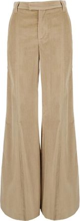 Brunello Cucinelli Monili Katoen Corduroy Wijde Pijpen Broek - Dames - Wijde Broeken - Beige - XS - Katoen - Broeken