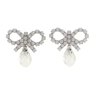 Self Portrait Accessoires, Dames, Grijs, ONE Size, Bow Crystal Droplet Earrings