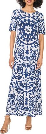 Vince Camuto Print Crewneck Maxi Dress in Classic Navy at Nordstrom, Size X-Small
