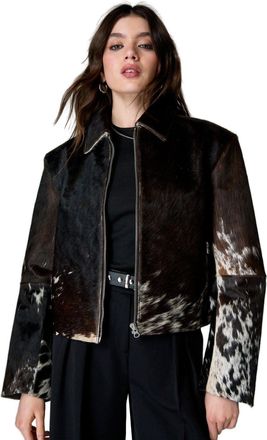 NASTY GAL Limited Cow Hide Leather Jacket, 12, Animal