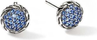 John Hardy JH Essential Pave Stud Earring, Sterling Silver, Gemstones, 7MM Blue Sapphire EBS987024BSP