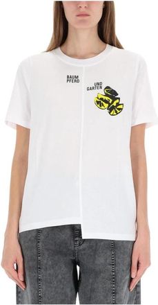 Baum Und Pferdgarten Asymmetrisch grafisch T-shirt - Dames - T-shirts - Wit - L - Katoen - Tops