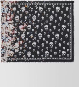 Alexander McQueen large scarf skull pattern frayed edges
