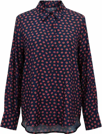 Le Superbe Womens Many Kisses Shirt In Navy / Lip Print