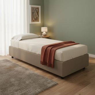 Dmora Cama Individual Serena, Cama Contenedor Con Tapizado En Ecopiel, 100% Made In Italy, Apertura Frontal, Adecuado Para Colch&oacute;n Cm 90x190, T&oacute;rtola, Con E