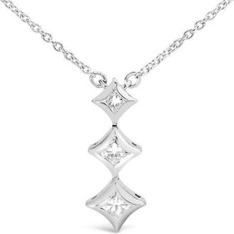 House of Brilliance 10K Gold 1/5 Cttw Princess Cut Diamond 3 Stone Drop Pendant Necklace in White at Nordstrom