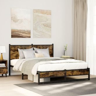 Berkfield Home Metal Bed Frame without Mattress Smoked Oak 140x200 cm in Brown