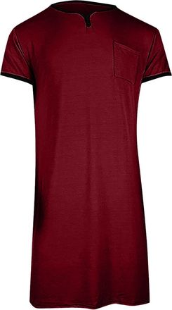 Generic Mens Nightshirt Pajama Top, Short Sleeve Nightie Round Neck Loose Fit for Hospital Home Casual Knee Length Nightdress Nightwear Nightgown (Wine, XXXXX