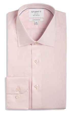 Stantt Contemporary Fit Wrinkle Resistant Cotton Twill Dress Shirt in Pink at Nordstrom, Size 18 - 36