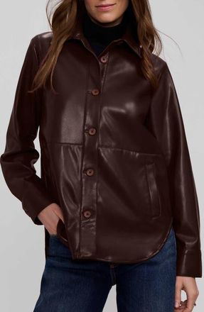 Foxcroft Ronnie Faux Leather Shirt Jacket in Chicory Coffee Brown at Nordstrom, Size X-Large
