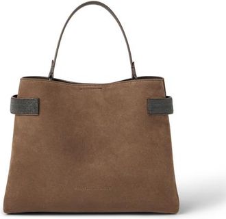 Brunello Cucinelli Suede Top-Handle Essence bag in Bark at Nordstrom