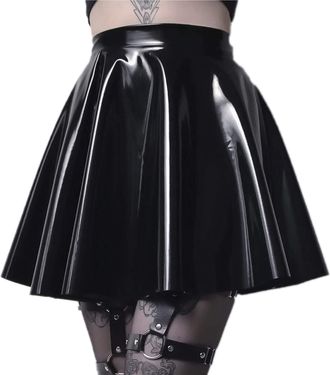 Generic Leather Mini Skirt for Women - Pleated Skirts for Women Sexy Mini Solid Color Light Weight Ladies Skirts Flared Loose Comfort Latin Sparkle Skirt Flow