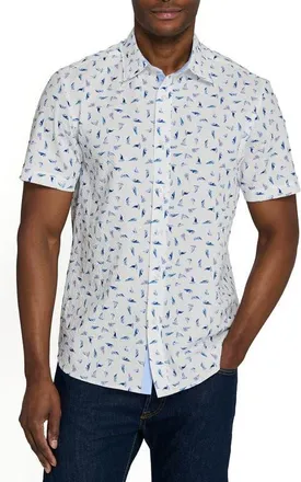 ConStruct Slim Fit Set Sail Woven Short Sleeve Seersucker in White/pink at Nordstrom, Size Xx-Large
