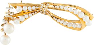 Mikimoto 18K Yellow Gold 0.28ct Diamond and Pearl Brooch MK19-100826
