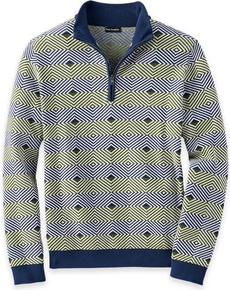 Paul Fredrick Cotton Geometric Quarter Zip Mockneck Sweater