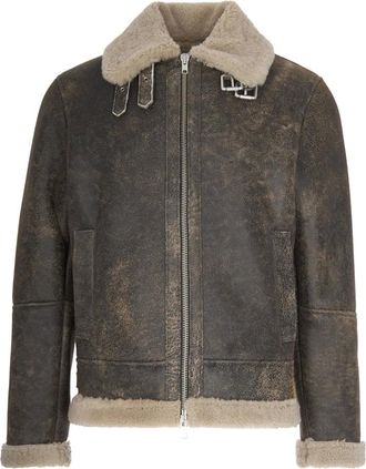 DFour Dfour, Jassen, Heren, Beige, M, Leer, Giubbino Shearling Jacket