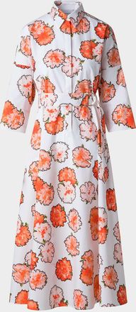 Akris Carnation Print Belted Midi Dress