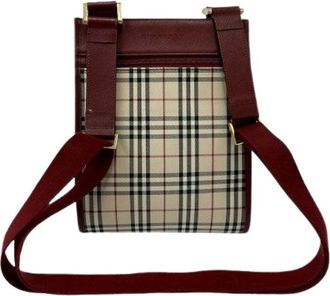 Burberry Pre-owned Cross Body Bags, female, Red, Size: ONE SIZE Pre-owned Leather Canvas Shoulder Bag