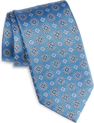 David Donahue Neat Medallion Silk Jacquard Tie in Blue at Nordstrom