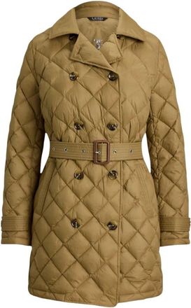 Ralph Lauren Double-Breasted Coats, female, Brown, Size: XS Diamond-Quilted Nylon Trench