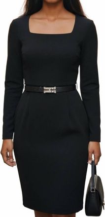 Halston Heritage Squareneck Long Sleeve Midi Dress In Black