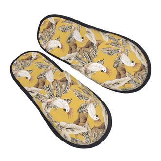 Generic Fleece Slippers Cute Cockatoo Parrot Leaves Non-Slip Fluffy Slippers Lightweight Cotton Slipper For Winter Ladies Travel M