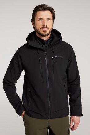 Mountain Warehouse Radius Mens Softshell Jacket with Chin Guard Water Resistant Coat Black
