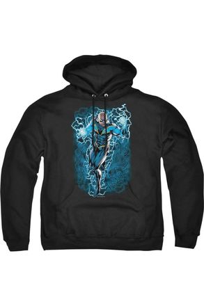Gildan Justice League of America Black Lightning Bolts Adult Pull Over Hoodie / Hooded Sweatshirt