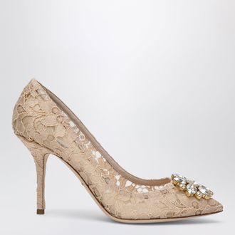 Dolce & Gabbana Bellucci pumps in Taormina lace with crystals, apricot