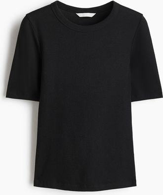 H&M Geripptes T-Shirt - Schwarz