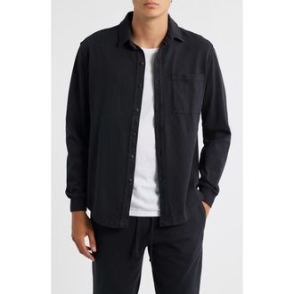 Alex Crane Caza Rib Organic Cotton Knit Button-Up Shirt in Night at Nordstrom, Size Medium