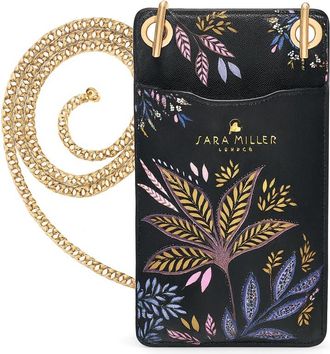 Sara Miller Phone Crossbody Pouch, Wallet with Card Holders, Womens Travel Bag with Chain Strap, Botanic Black