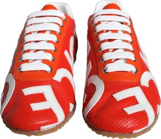 Dolce & Gabbana Red White Leather Logo Casual Sneakers Womens Shoes