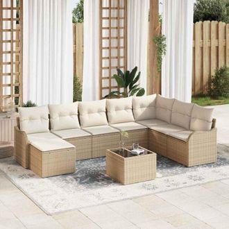 vidaXL Vidaxl - Conjunto De Sof&aacute; De Jard&iacute;n Con Coj&iacute;n 9 Pcs Beige Polirat&aacute;n