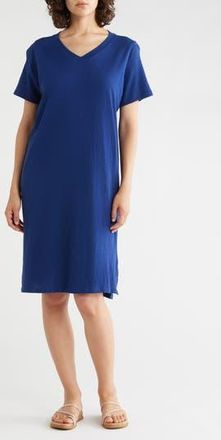Eileen Fisher V-Neck Organic Cotton T-Shirt Dress in Deep Dive at Nordstrom Rack, Size Xx-Small