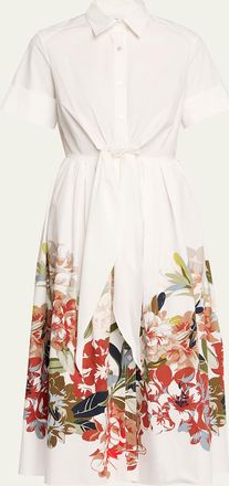Adam Lippes Attacher Printed Tie-Front Poplin Midi Dress