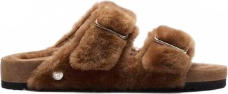 Birkenstock Womens Arizona Shearling Sandal In Caramel